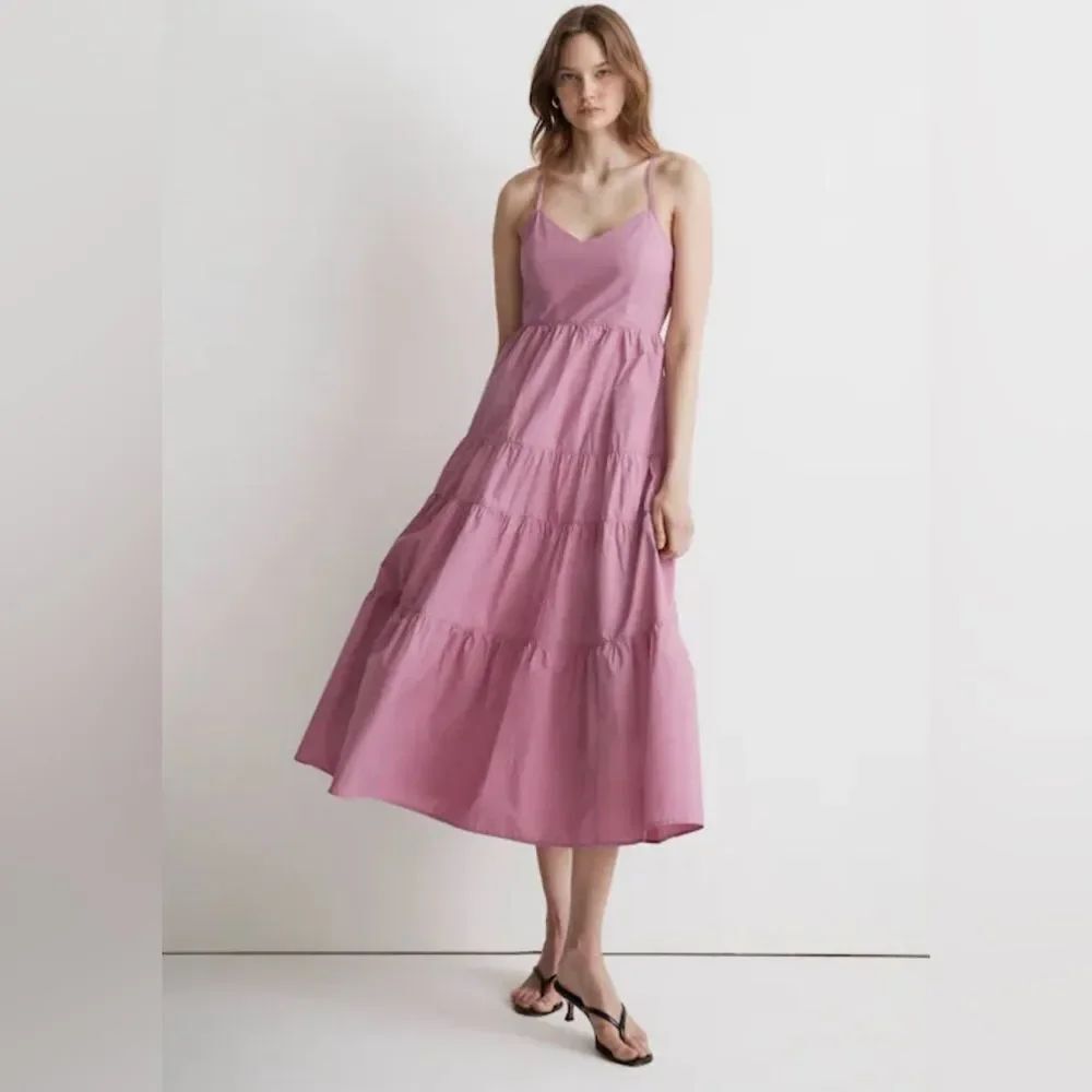Madewell Sidonie Poplin Maxi Dress Pink Tie Strap Open Back Resortwear Sz Small